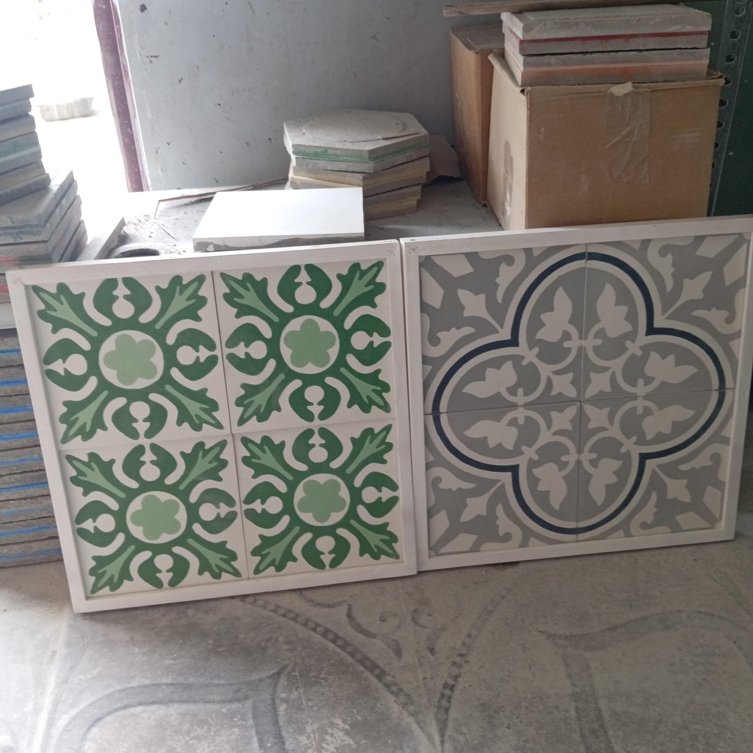 Moroccan Botanical & Quatrefoil Cement Tile Duo
