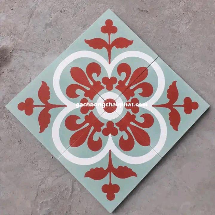 Moroccan Floral Heart Cement Tile – Mint, Terracotta & White